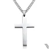 Inne świąteczne zapasy imprezowe Męskie stal nierdzewna Krzyż Naszyjniki Mężczyzny Religia Faith Crucifix Charm Titanium Steels Chain Dhhfw