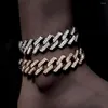 Obrączki 20MM Punk Iced Out Chunky kubański Link Chain dla kobiet błyszczące cyrkonie gruba bransoletka na kostkę Hip Hop biżuteria na stopy