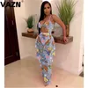 Two Piece Dress Casual Women Robe Sexy Tracksuit Female Summer Matching Sets Sleeveless Party Beach Floral Print Sleeveless Sets T230113