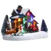 Estatuetas decorativas da aldeia de natal luzes ledes de trem pequeno casas de trem luminosa resina de resina desktop ornament