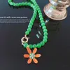 Choker Fresh Summer Orange Flower Pendant Necklace For Women Green Jade Bead String Crystal Clavicle Chain Charm Girl Neck smycken gåva