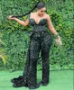 Hunter Green Jumpsuits Prom Dresses Sheer Neck Sequined Luxury African aso ebi Plus Size Women Formal Evening Gowns pant suit