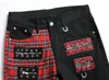 Men's Jeans Fashion Red Plaid Patchwork Punk Zipper Men Pencil Trousers Buckle Straps Hip Hop Gothic Slim Denim Pants 230113