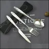 Set di posate Set di stoviglie portatili Cucchiai Forchette da bistecca in acciaio inossidabile Cam da viaggio Accessori da cucina Coltello Nuovo arrivo 3 5Zx F2 D Dh9Pg