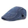 Berets 2023 British Spring Autumn Zima Denim Beret Hat for Men Retro Casual Hats Solid Fashion Flat Caps Man M059