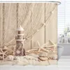 シャワーカーテン航海の装飾カーテンエクストラロングコーストシーシェルフィッシングネット灯台シルトフィッシュオーシャンビーチファブリックバスルームセット
