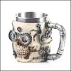 Mugs Latest Skl Stainless Steel Drinking Cup Skeleton Beer Stein Tankard Coffee Mug Tea Tumbler Halloween Bar Drinkware Drop Deliver Ot5Fb