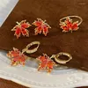 Hoop Earrings Maple Red Crystal Leaf Long Tassel Zircon Gold Color For Women Year Gifts Female Wedding Jewelry