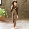 Clothing Sets Kids Clothes Solid T Shirts & Jumpsuit Teenage Girls O-Neck Fall Streetwear 6 8 10 12 14