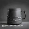 Cups Saucers Black Ceramic Filter Mug Office Tea Cup Coffee Creative Mugs Retro Water Accessories Teaware Tazas Gift Set