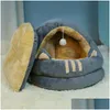 Cat Beds Furniture Pet House Dog Nest With Ball Puppy Kennel Semienclosed Warm Coral Fleece Removable Cats Cave Supplies Drop Deli Dhzlo