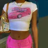 Dames s t -shirt zomer drukkings korte mouw o nek crop top kleding 90s vintage zoete y2k harajuku casual slanke streetwear navel 230112