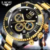 Wristwatches LIGE Watches Mens Top Brand Luxury Clock Casual Stainless Steel 24Hour Moon Phase Men Watch Sport Waterproof Quartz Chronograph 230113