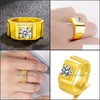 Anillos de banda Anillo de oro de lujo Zircon para hombres Tendencia clásica Hombres Banquete Compromiso Aniversario de bodas Joyería 18K Drop Delivery Dhajy