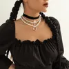 Choker Punk Cross Pendant Chain Necklace For Women Hiphop Multilayer Pearl Shiny Rhinestone Jewelry