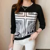 Dames blouses 2023 herfst mode temperament blouse ronde nek losse print bodem blusa retro dunne chiffon sweater dk1450