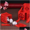 Gift Wrap Many Styles Wood Chinese Double Happiness Wedding Favor Boxes Candy Box Red Classical Sugar Case With Tassel 6.5X6.5X6.5Cm Dhsgq