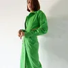 カジュアルドレス女性秋のファッションソリッドカラーショーウエストホロウアウトレディースドレス2023グリーンシャツの女性Vestidos NBH437