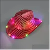 Шляпы для вечеринок Space Cowgirl Led Hat Мигающий свет с блестками Ковбойские светящиеся шапки Костюм на Хэллоуин 0902 Прямая доставка Дом и сад Fe2216135