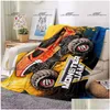 Blankets Classic Monster Jam Pattern Blanket Truck Warm Flannel Thin Portable Home Travel Office Lunch Break Drop Delivery Garden Tex Dhv1G