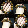 Brins de perles véritable jaune naturel feu Pietersite charme perles rondes Powerf Reiki Bracelet femmes hommes 16Mm certificat goutte livraison Ot7J4