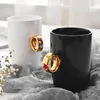 Tassen, kreative Hochzeitsgeschenke, Liebhaber, Paar, Cartoon, eleganter Kristall-Diamant-Ring, 350 ml, weiß/schwarz, Keramik, niedliche Wasser-Kaffeetasse