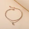 Anklets Creative Double Layer Inlaid Crystal Snake Bone Chain Simple Gold Color Adjustable Beach Barefoot Anklet Jewelry