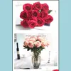 Flores decorativas grinaldas Nedding suprimentos reais materiais de toque real artificial rose buquet home party decoration simation rosas artesanio otsfb