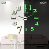 Relógios de parede luminosa relógio grande relógio Horloge 3d DIY acrílico espelho adesivos quartzo duvar saat klock moderno mudo relógio