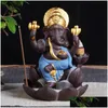 Lampes à parfum 4 couleurs Céramique Ganesha Éléphant Dieu Statues de Bouddha Brûleur d'encens à contre-courant Cônes de bureau à domicile Dhs Drop Delivery Gar Dhbkh