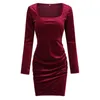 Casual Dresses Fall Winter Women Solid Velvet Dress Long Sleeve Bodycon Sexy Streetwear Party Club Formal Luxury Short