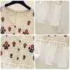 Women's Polos Chiffon Patchwork Long Sleeve Single Breasted Cardigan Top Shirt Women 2023 Summer Vintage Embroidery Hollowed Out Fashion