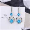 Шарм S925 Печать Sier Crystal Charms Розовые голубые белые серьги циркона длинные кисточки цветочный крючок тип женского модного украшения Wedd Dhakz