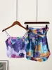 Tvådelar Dress Floral Print Strap Crop Top Shorts Set Women Summer 2022 Ärmlösa tankar Toppar Två stycken Set kvinnliga snörningar upp byxor Sexig kostym T230113