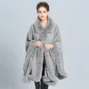 Women's Fur M GIRLS Fashion Handwork Faux Rex Coat Cape Women Winter Big Long Knit Cashmere Shawl Full Trim Cloak Lapel Overcoat