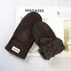 Fingerless Gloves Winter Warm Sheepskin Fur Mittens Mens Thickened Windproof and ColdProof Wool Lining Plus Fertilizer Increase Leather Gloves 230113