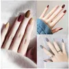 Nail Art Kits 24Pcs/Set Almond Fake Nails Solid Colorjump Color Diy 10 Style Medium Length Tip Accessory With Glue Kitnail Drop Deli Dhkqt