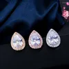 Stud Earrings CWWZircons Trendy Classic Design Pure White Cubic Zirconia Pear Drop Crystal 585 Rose Gold Plated For Women CZ156