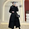 Chalecos de mujer con capucha alargada, abrigo por encima de la rodilla, ropa larga con capucha negra, ropa de nieve súper gruesa, abrigo cálido 230112