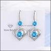 Charme S925 Timbre Sier Plaqué Boucles D'oreilles Coeur Charms Bleu Rose Blanc Zircon Boucle D'oreille Bijoux Brillant Cristal Gland Cerceaux Piercing Pour Wo Dhiyz