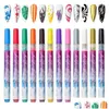 Nagelkonstpenna Pen Set 0,7 mm Tips 12 Färger 3D Doodle Penns DIY Makeup Supply Graffiti Kit för naturliga naglar Flower Drop Delivery Health DHOJ3