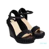 sandali da donna estivi Sandali con zeppa in pelle a spillo nera piattaforma sandalo tacco alto stile scarpe da cerimonia nuziale da donna