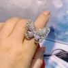 Wedding Rings Luxury Elegant Brazil Initial Stackable For Women 5A CZ Finger Adjust Butterfly Ring Beach Jewelry J1829