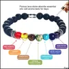 Bracciale con perline in pietra lavica da 6 mm con perline per uomo donna 7 Chakra Ape Cuore Amicizia Elefante Ciondolo Olio essenziale Diffusore Yoga Drop De Dh3Da