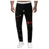 Men's Pants Casual Paint Print Jeans Holes Splice Frayed Gradient Washed Trousersfashion Personality Slim Ropa Hombre