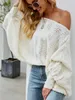 여자 스웨터 가을 여성 2023 겨울 패션 섹시 슬래시 목 배트 윙 슬리브 느슨한 탑 스웨터 흰색 검은 색