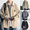 Męskie koszule Trenda Spring Spring Cargo Shirt Solidny kolor miękki sztruko streetwear