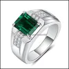 Pierścień Solitaire Emerald męskie szafirowe diament zielony spinel moda moda luksusowa biżuteria pierścienie sier kropla dostawa dhqrh