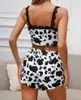 Kvinnors sömnkläder Style Lady's Summer Cow Pattern Lace Edge Camisole med shorts Pyjama Set Cute Comfort Sexy Home Wear Underwear