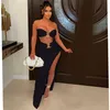 Two Piece Dress Echoine Strapless Crop Top Metal Decorate Split Skirt Irregular Skirt Set Two Piece Set Sexy Party Night Club Outfits Women T230113